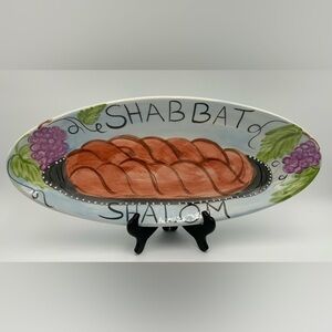 Oval Hand Painted Ceramic Platter...Shabbat Shalom ......Signed by Artist